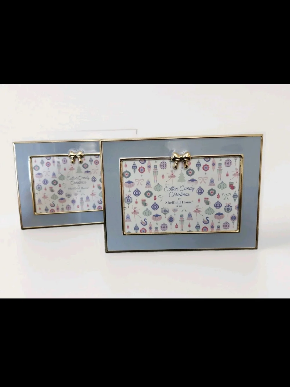 Set Of 2 Sheffield Home Cotton Candy Christmas Photo Frames with Gold Bow Accent